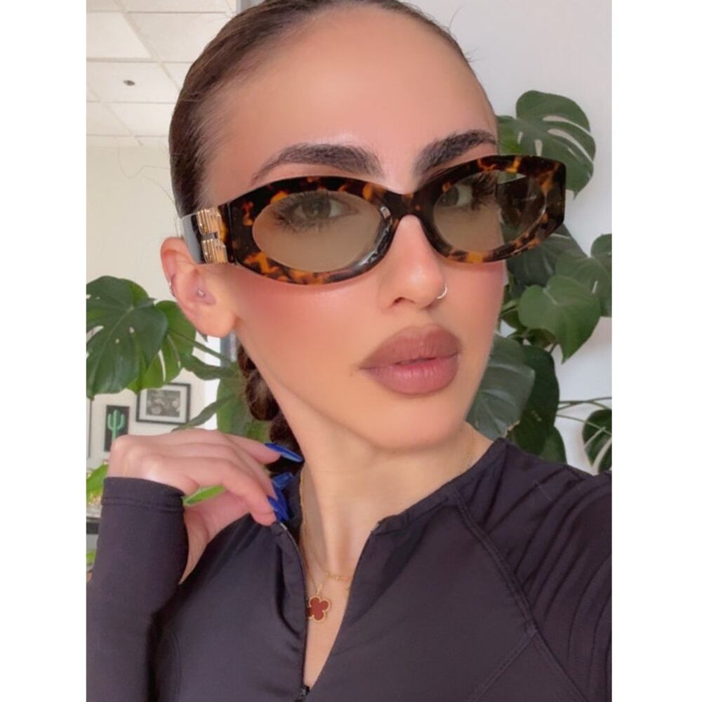 NEW Miu Miu MU11WS Thick Rim Oval Sunglasses in Green Brown - Picture 1 of 7